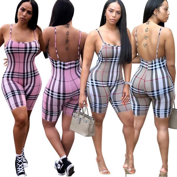 

women clothes designer plaids spaghetti strap jumpsuits rompers summer casual playsuits, Black;white