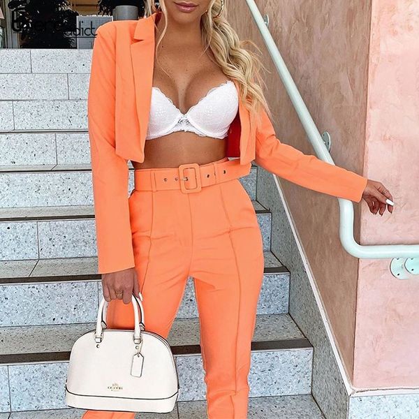 

thereadict повседневные женские костюмы офисные наборы флуоресцентный неоновый зеленый костюм женщины 2019 crop top и брючный костюм для bla, White;black