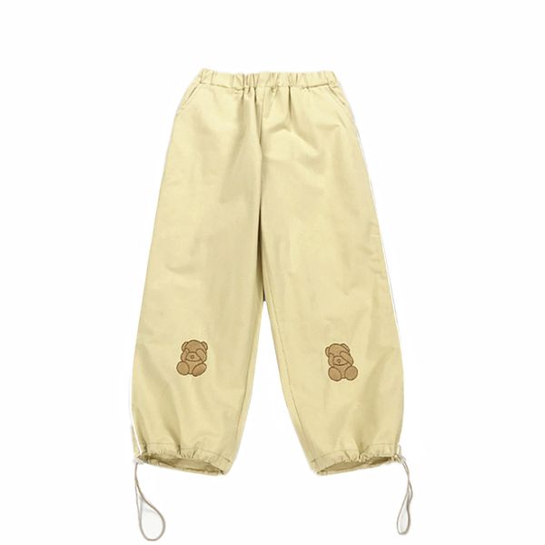

casual preppy style women cotton pant capris cute bear jogger pants for teenage girls ankle-length junior school student trouser, Black;white