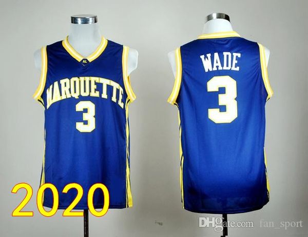 

2020 college basketball 33 jimmy butler marquette golden eagles dwyane wade jersey 3 home black navy blue yellow all stitched high quality