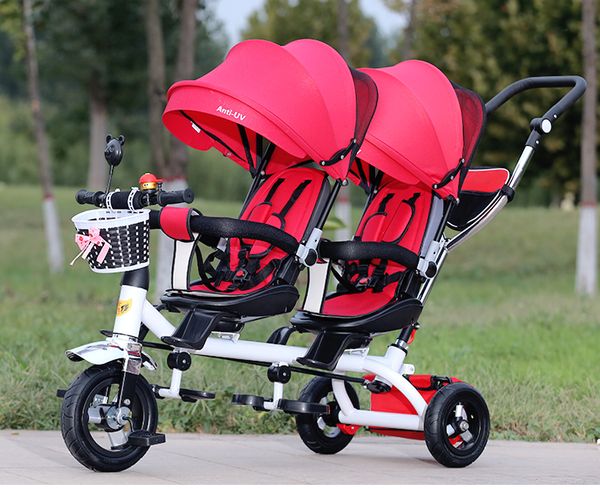 

swivel seat children tricycle twins baby double stroller child tricycle bicycle three wheels trolley pushchair umbrella stroller