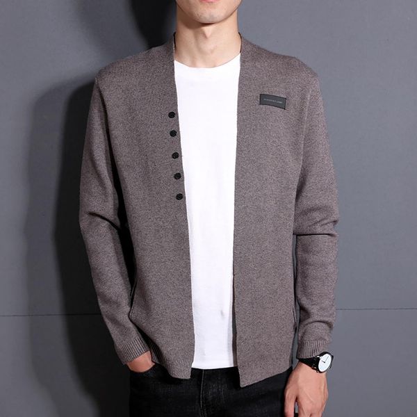 

men warm sweater cardigan solid color long sleeve casual knitwear, White;black