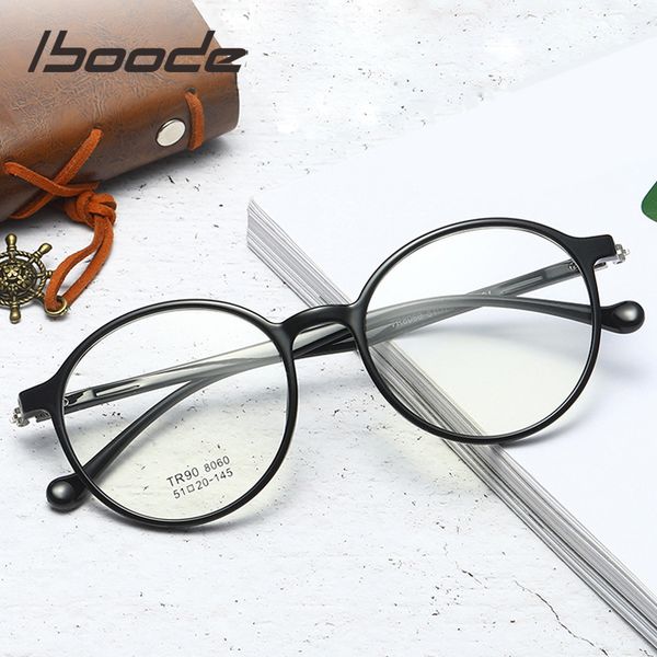 

iboode ultralight tr90 eyeglasses spectacle optical glasses frame fashion round candy color myopia eyewear clear lens glasses, Black