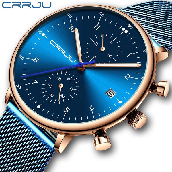 

relogio masculino crrju brand luxury men stainless steel wristwatch men's waterproof calendar chronograph quartz watches, Slivery;brown