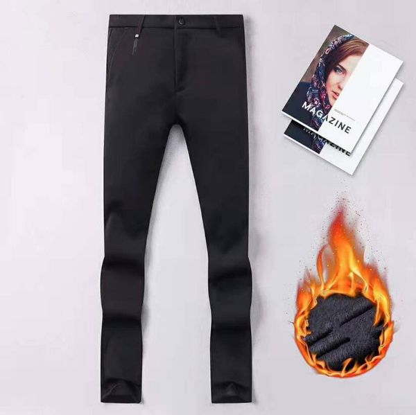 

2020 new pa83531 fashion men pants slim fit autumn winter thick business stripes flat classic full length casual trousers male, Black