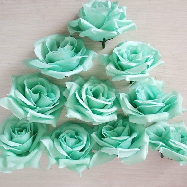 

8cm tiffany blue diy artificial fake silk rose flowers head for wedding party flower ball ornaments flowers 100pcs