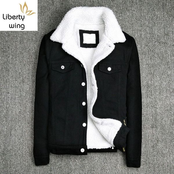 

зима мужская толстая теплая флисовая подкладка джинсовая черная мода печатный ковбой slim fit верхняя одежда пальто мужская повседневная кур, Black;brown