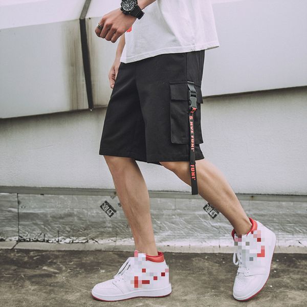 

januarysnow casual summer shorts men ribbons hip hop men's shorts cotton casual side-pockets mens cargo shorts
