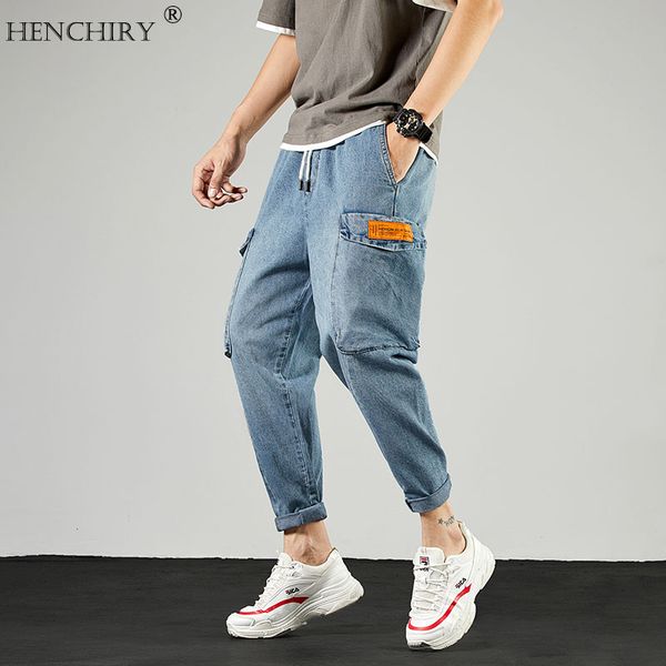 

henchiry new men's spring loose casual jeans men's loose tooling jeans trendy fashion male casual pants qch859, Blue