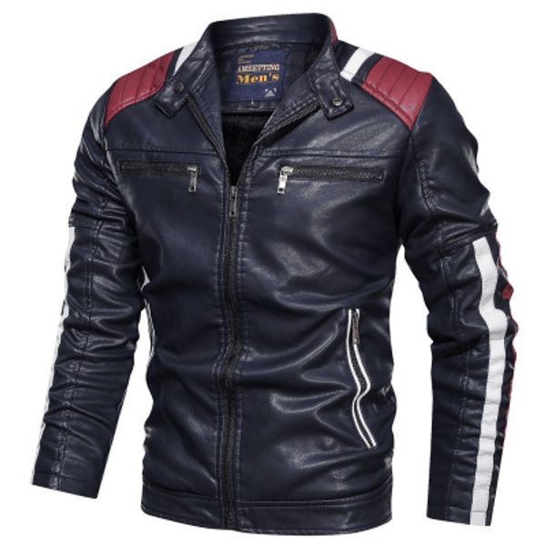 

spot 2021 spring and autumn lapel long sleeve solid color zipper temperament stand collar leather jacket support mixed batch, Black