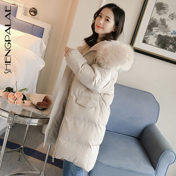 

shengpalae 2019 new fashion winter hooded fur collar multi-pocket solid loose casual vintage tide abrigos mujer invierno fv581, Black