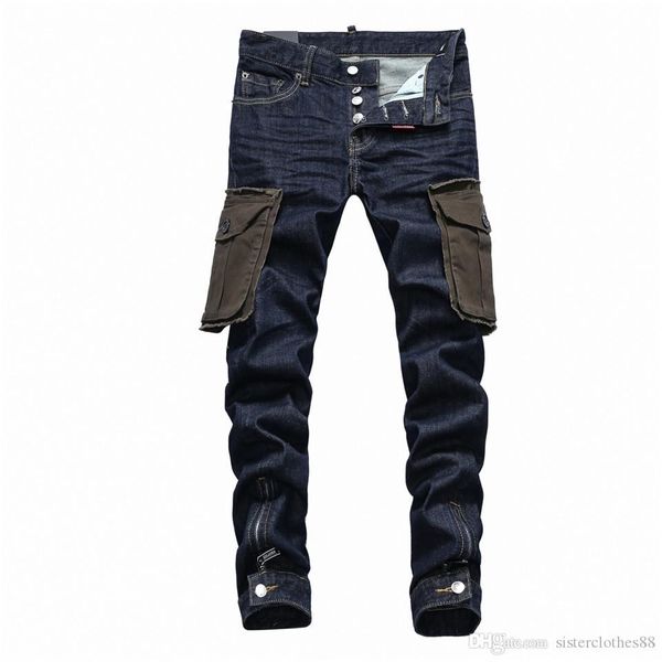 

2020 new men designer jeans black jeans mens patchwork patches stitch detail elastic damage denim hip hop famous brand jeans, Blue