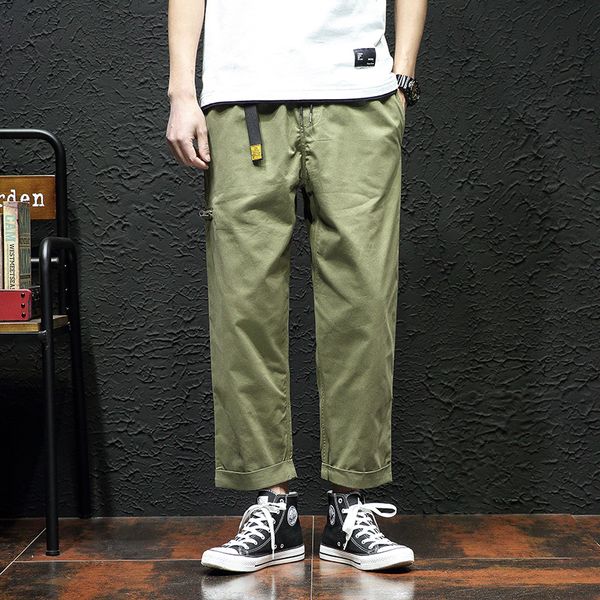 

autumn комбинезоны мужская мода solid color повседневный multi-карманный инструмент брюки man streetwear wild hip-hop сыпучие брюки прямые, Black