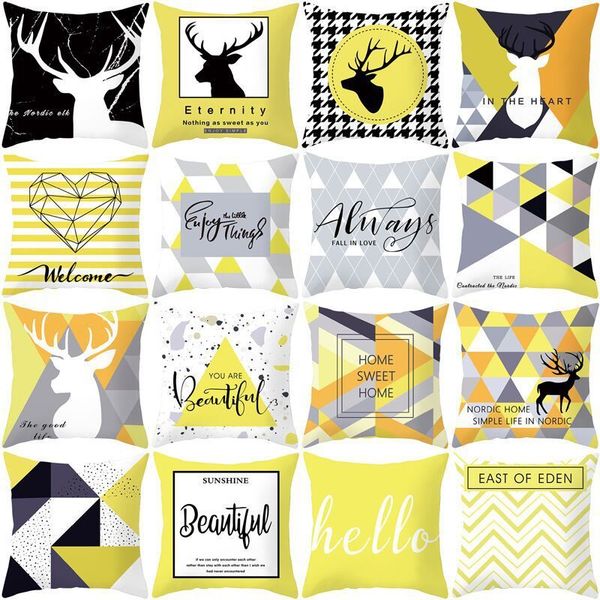 

2020 geometric throw pillow case yellow deer cushion cover creative for home chair sofa decoration 45*45cm square pillowcases
