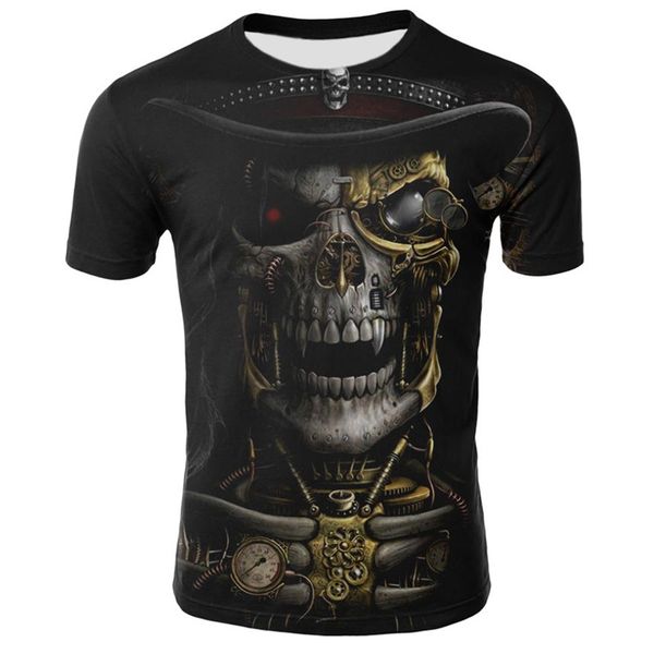 

men's 2020 new summer skull skull poker 3d printed flower round neck t-shirt, White;black