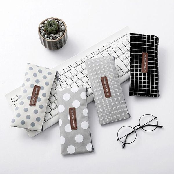 

small fresh origin lattice pencil case office stationery and school supplies high capacity canvas material pencil bag 1pcs