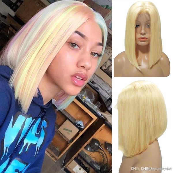 

16inces blonde bob wig human hair 180% density short straight 613 bob lace front wig medium size cap 8 inch short colored bob lace wigs, Black