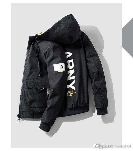 

2019 early spring new casual men's jacket fashion double-faced jacket teen print hoodie, Black;brown