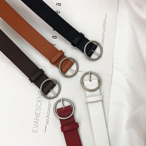 

2020 female round buckle ladies belt fashion simple wild korean student jeans decorative belt, Black;brown