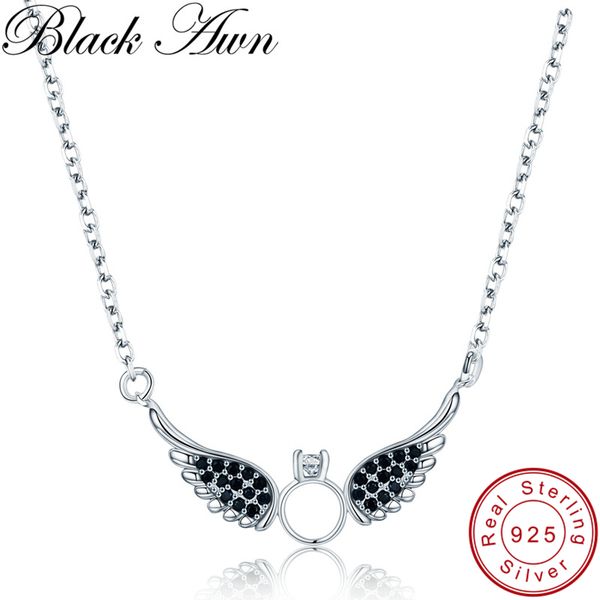 

black awn] vintage 925 sterling silver jewelry black spinel necklace for women wing necklaces pendants bijoux girl gift p195