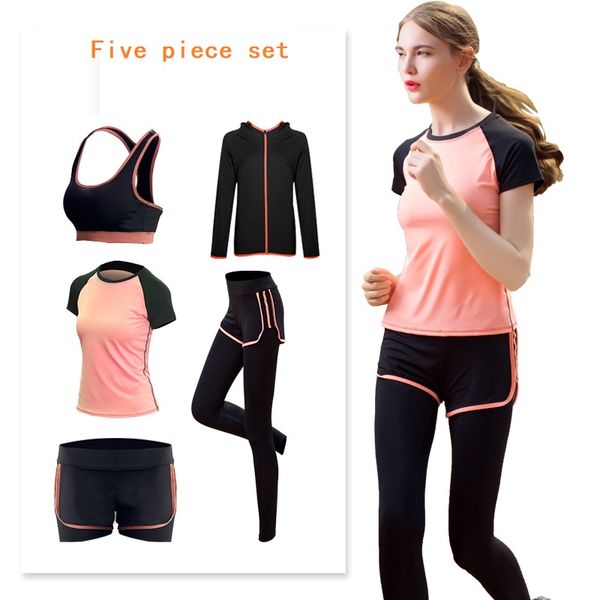 

yoga set tracksuit crop gym set sports suit 5 piece women leggings gym clothing front seamless gymwear women's tracksuit, White;red