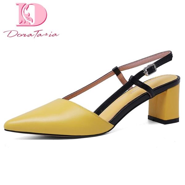 

doratasia 2020 dorpship elegant pointed toe high heels cow skin genuine leather summer women's shoes sandals, Black