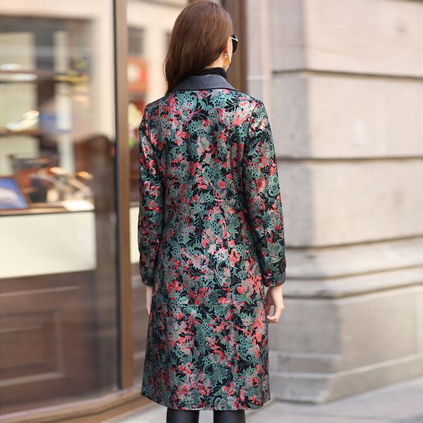 

winter genuine leather autumn jacket women real sheepskin female print floral korean trench coat hq29-yxg9284a yy445, Black