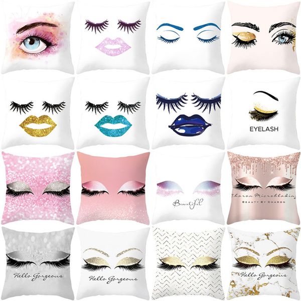 

new decorative glitter eyes pillow case digital mouth printed single soft peachskin velvet chair 44*44cm