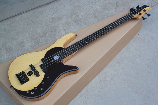 

factory custom taiji 4-string electric bass with flame maple veneer,rosewood fretboard,black hardwares,offer customized