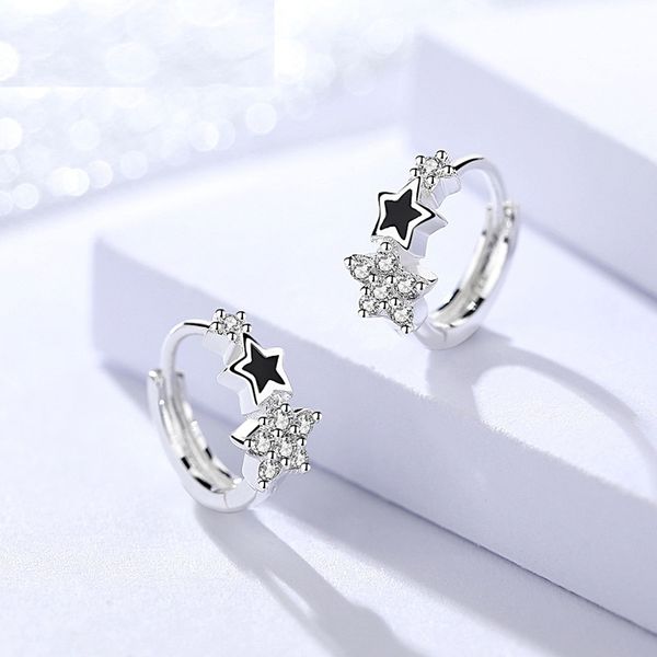 

genuine 925 sterling silver hoop earrings small stars round circle hoop earrings for women fine party jewelry wholesale, Golden