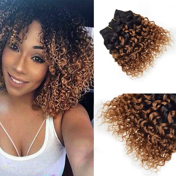 Ombre Brazilian Curly Hair Bundle Two Tone Black To Blond Bob Wave