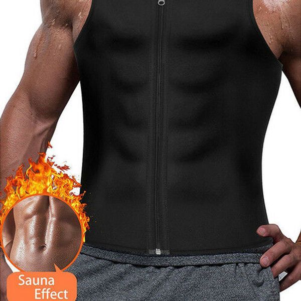 

men's workout trainer vest tank sweat sauna waist trainer body shaper slim male athletic gym zipper tee shirt plus size, Black;brown
