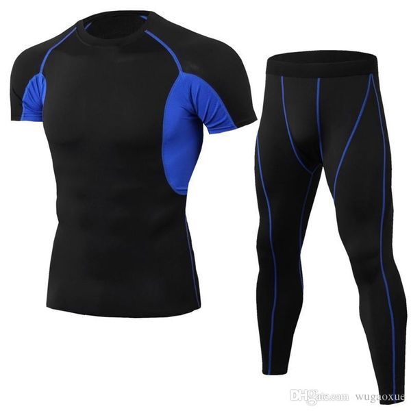 

new bodybuilding patchwork pants & t shirt compression mens sets crossfit short sleeve tshirt fitness sporting set dropshipping, Gray