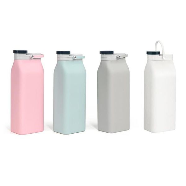 Bottiglia per il latte pieghevole in silicone con coperchio Bottiglia per acqua potabile portatile da 600 ml Bottiglia per acqua pieghevole in silicone di grande capacità OEM