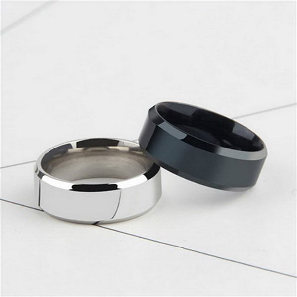 

black silver color titanium stainless steel ring men double bevel ring for wedding bands accessories women male couple jewelry, Golden;silver