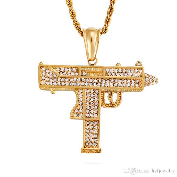 

прохладный мужчины hip hop полного rhinestone inlay подвеска ожерелье из нержавеющей стали 316l 18k позолоченных ювелирных изделий, Silver