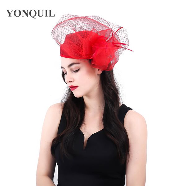 

red cocktail hats crinoline fascinator headwear colorful mesh event hair accessories 3 colors syf404, Blue;gray