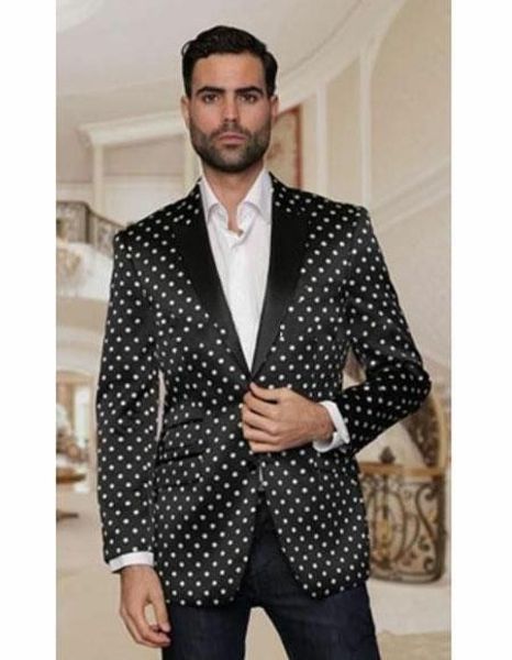 Hochwertiger schwarzer gepunkteter Bräutigam-Smoking mit spitzem Revers, Trauzeugen-Herrenanzüge für Hochzeit/Abschlussball/Abendessen-Blazer (Jacke + Hose + Krawatte) K393