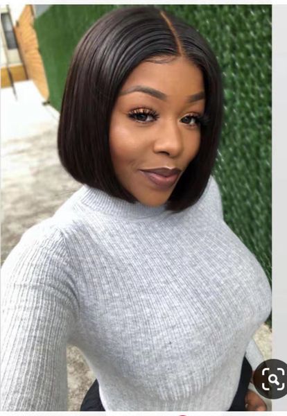 

short bob human hair lace front wig brazilian virgin glueless silky straight hair wigs with baby hair for black women 130%, Black;brown
