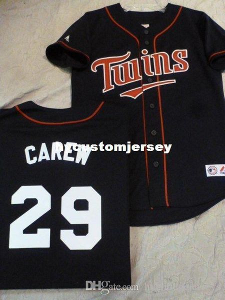 

custom majestic minnesota #29 rod carew sewn baseball jersey blue mens stitched jerseys big and tall size xs-6xl for sale, Black;blue