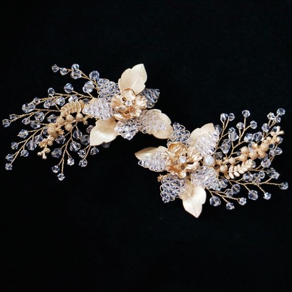 

wholesale- leaf beaded flower hair clip set wedding accessories handmade bridal hair jewelry clips women headwear, Slivery;golden