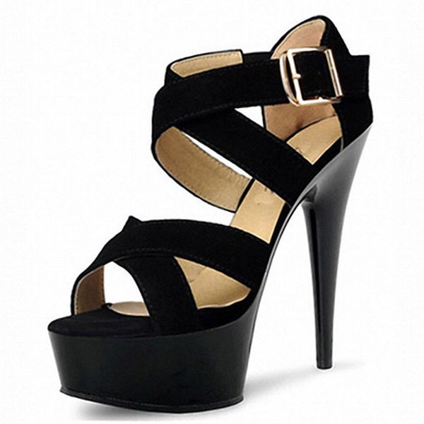 

mclubgirl 15cm heels super high heel night club waterproof platform frosted leather matching suede hollow sandals lyp, Black
