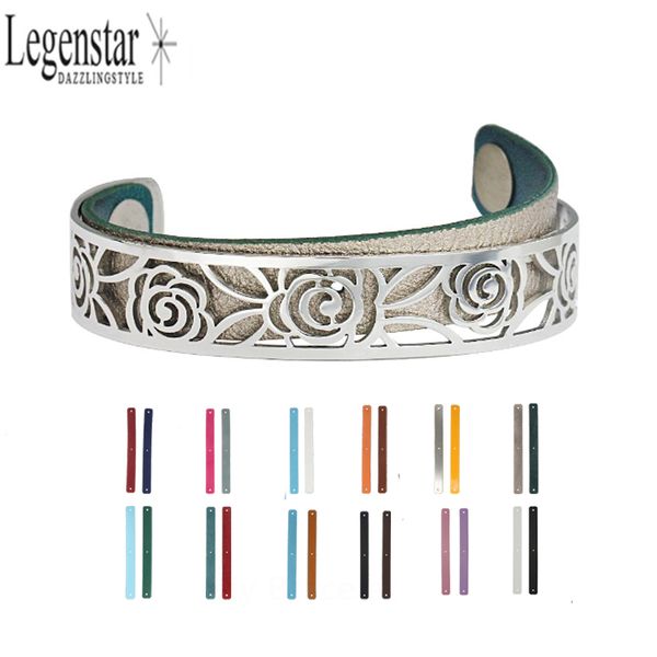 

legenstar rose flower stainless steel bracelets & bangles reversible leather love bangle femme pulseiras valentine's day gift, Black