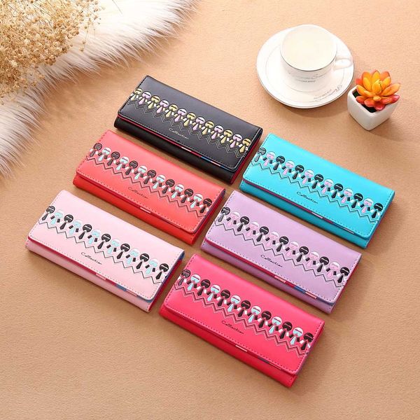 

women casual printing pattern hasp coin purse long wallet card holders handbag 40#, Red;black