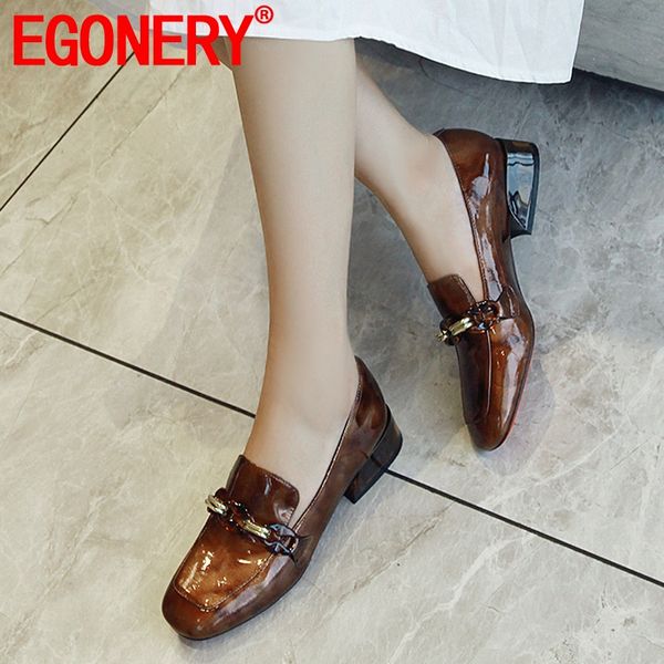 

egonery spring new fashion women pumps outside mid heels square toe genuine leather women shoes drop shipping size 34-39, Black