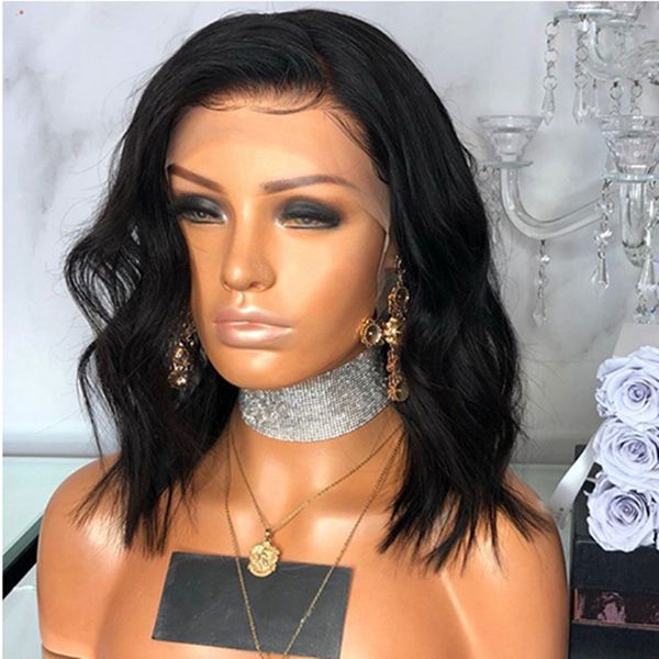 

women black short wavy syhthetic wigs corn scalding heat resistant realistic wig medium-length hair wigs 35cm ing