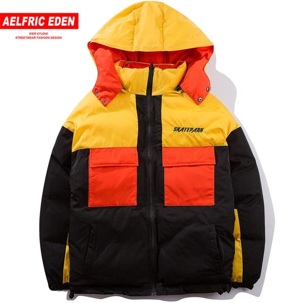 

aelfric eden men thick jackets coats fashion casual cotton padded streetwear 2018 color block parkas male hip hop overcoats sp36, Black