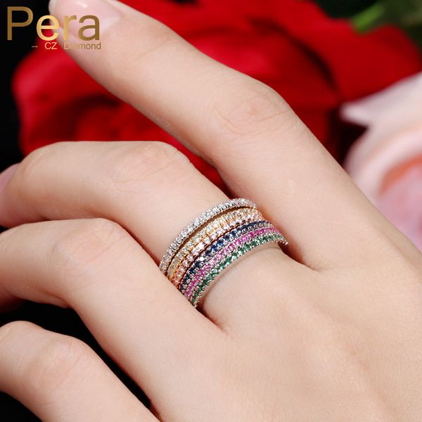 

pera 3pcs party finger rings set for women fashion rose gold and white color cubic zirconia stone pave setting jewelry r034, Golden;silver