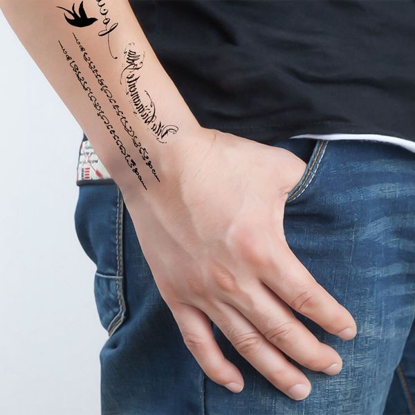 Acheter 1 Feuille Temporaire Anglais Mot Tatouage Autocollants Lettres Noires Plume Body Art Tatouages Autocollant étanche Pour Tatouages