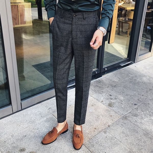 

2020 summer plaid pants mens checkered pants perfume trousers wedding men office business slim fit men trousers, Black